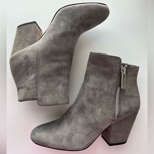 1. State Grey Suede Block Heel Booties